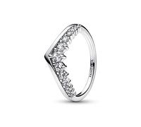 Pandora Timeless Anillo flotante con engaste pavé y diseño de hueso de la suerte, de plata de ley con circonitas cúbicas transparentes, talla 52