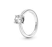 Pandora Timeless Anillo solitario centelleante de plata de ley con circonitas cúbicas transparentes, talla 56