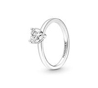 Pandora Timeless Anillo solitario con diseño de corazón centelleante de plata de ley con circonitas cúbicas transparentes, talla 60