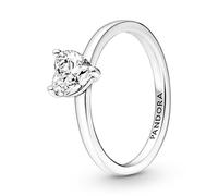 Pandora Timeless Anillo solitario con diseño de corazón centelleante de plata de ley con circonitas cúbicas transparentes, talla 48