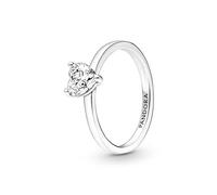 Pandora Timeless Anillo solitario con diseño de corazón centelleante de plata de ley con circonitas cúbicas transparentes, talla 56