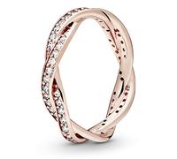 Pandora Timeless Anillo trenzado chapado en oro rosa de 14 quilates con circonitas cúbicas transparentes, talla 58