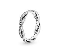 Pandora Timeless Anillo trenzado con engaste pavé de plata pavé con circonitas cúbicas, talla 56