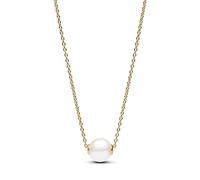 Pandora Timeless Collar chapado en oro de 14 quilates con perla blanca cultivada de agua dulce tratada y circonitas cúbicas transparentes