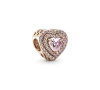 Pandora Timeless Dije con diseño de corazón nivelado centelleante chapado en oro rosa de 14 quilates con cristal rosa orquídea y elegante circonita cúbica rosa fantasía