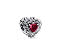 Pandora Timeless Dije con diseño de corazón nivelado centelleante de plata de ley con cristal rojo cereza jubileo y circonitas cúbicas transparentes