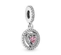 Pandora Timeless Dije con doble halo centelleante en forma de corazón de plata de ley con elegantes circonitas cúbicas rosas transparentes