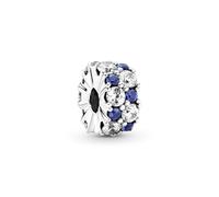 Pandora Timeless Dije estilo clip de plata de ley con circonitas cúbicas transparentes, cristal azul estelar y agarre de silicona