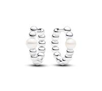 Pandora Timeless Pendientes de aro con cuentas de plata de ley con perla blanca cultivada de agua dulce tratada