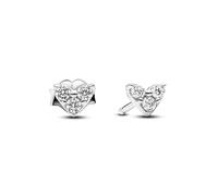 Pandora Timeless Pendientes de botón con diseño de corazón de plata de ley con circonitas cúbicas transparentes