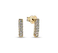 Pandora Timeless Pendientes de botón con diseño de fila única y engaste pavé chapados en oro de 14 quilates con circonitas cúbicas transparentes