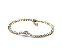 Pandora Timeless Pulsera chapada en oro de 14 quilates con circonitas cúbicas transparentes, 16