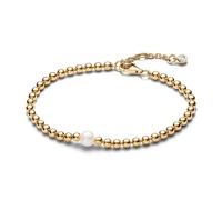 Pandora Timeless Pulsera con cuentas chapada en oro de 14 quilates con perla blanca cultivada de agua dulce tratada y circonitas cúbicas transparentes, 16