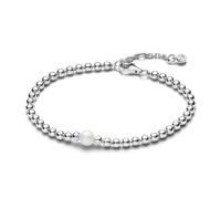 Pandora Timeless Pulsera con cuentas de plata de ley con perla blanca cultivada de agua dulce tratada y circonitas cúbicas transparentes, 18