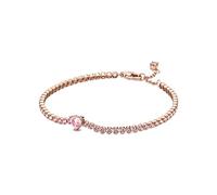 Pandora Timeless Pulsera de tenis con corazón chapada en oro rosa de 14 quilates con cristal rosa orquídea, 16