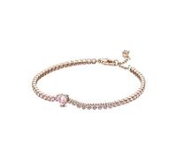 Pandora Timeless Pulsera de tenis con corazón chapada en oro rosa de 14 quilates con cristal rosa orquídea, 18