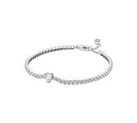 Pandora Timeless Pulsera de tenis con corazón de plata de ley con circonitas cúbicas transparentes, 18