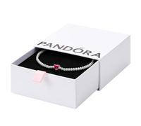 Pandora Timeless Pulsera de tenis con corazón de plata de ley con cristales rojos y circonitas cúbicas transparentes, 16