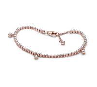Pandora Timeless Pulsera de tenis con diseño de lágrimas centelleantes chapada en oro rosa de 14 quilates con circonitas cúbicas transparentes, 16