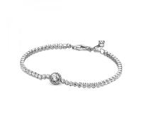 Pandora Timeless Pulsera de tenis con halo centelleante de plata de ley con circonitas cúbicas transparentes, 18
