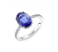 Pandora Timeless Sterling silver statement halo ring with princess blue crystal and clear cubic zirconia