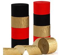 Pandoula - Serpentinas para decoración de fiesta, 9 rollos de papel crepé rojo, negro y dorado, para graduación, boda, cumpleaños, fiesta de bebé, fiesta de novia