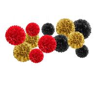 Panduola Pompones de seda para decoración de fiesta de color rojo y negro, 12 guirnaldas de flores de papel de graduación con temática de casino, decoración de cumpleaños, boda, baby shower
