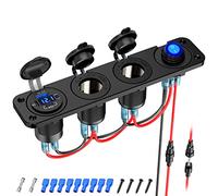 Panel 4 en 1 USB Enchufe Encendedor 12V : 78W Toma USB Cargador Coche Multi Puerto Dual PD 30W & QC 18W, Dual 150W Enchufe de Mechero con Interruptor Basculante Impermeable para iPhone iPad Barco RV