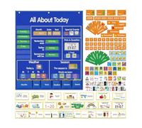 Panel De Calendario Con Bolsillos Para El Aula | Calendario Escolar Infantil para Aula y Hogar,Juegos Educativos para Centro de Aprendizaje, Tarjetas de Letras y Palabras, Material Escolar para Niños