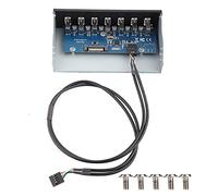 Panel de concentrador USB, 7 Puertos USB 2.0, transmisión de Datos de Alta Velocidad, Bahía de Unidad para Caja de computadora de 5,25 Pulgadas, aleación de Aluminio, 15,5x12,5x5cm