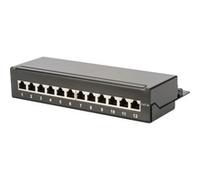 Panel de conexión de escritorio CAT 6A, clase EA, apantallado, Patch Panel negro, clase EA, apantallado, 10 Gigabit Ethernet, RJ-45, Negro, Acero galvanizado, SECC, Montaje en bastidor, 1U
