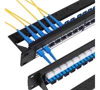 Panel de conexión de fibra monomodo 1U de 24 puertos SC/UPC OS1/OS2 | Chasis de acero con barra de soporte trasera, ajuste modular LGX, montaje sin herramientas, placas adaptadoras preinstaladas