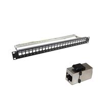 Panel de conexión de red en blanco blindado FTP de 24 puertos montado en rack de 19 pulgadas vacío 1U con bandeja para gato 5e/gato 6/gato 6A en línea Keystone Jack marco de distribución modular (FTP