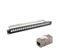 Panel de conexión de red en blanco blindado FTP de 24 puertos montado en rack de 19 pulgadas vacío 1U con bandeja para gato 5e/gato 6/gato 6A en línea Keystone Jack marco de distribución modular