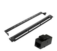 Panel de conexión de red vacío UTP de 24 puertos montado en rack de 19 pulgadas con gestión de cable trasero negro para acoplador Keystone en línea Cat 5e/Cat 6/Cat 6A (UTP Cat 3 Patch Panel Negro