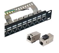 Panel de conexión FTP LAN de 24 Puertos 1U con CAT7, CAT6A, CAT6, RJ45 blindado, Soporte de Red for Montaje en Pared en Rack de 19 Pulgadas(24 Ports Female CAT6)
