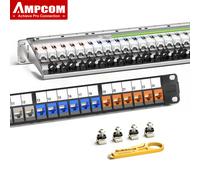 Panel de conexión Keystone AMPCOM 1U de 24 puertos, UTP/STP montado en bastidor con barra de gestión de cables trasera, conector Keystone UTP CAT6/CAT6A CAT6 4-Color