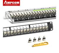 Panel de Conexiones Keystone AMPCOM 1U de 24 Puertos STP, Montaje en Rack sin Herramientas, Conectores Keystone CAT8/7A/7/6A/6, Barra de Gestión de Cables Trasera CAT7A