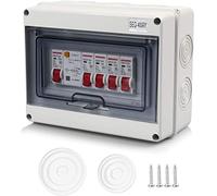 Panel de Disyuntor de 4 Vías, Caja de Interruptor de Circuito de Fuga IP65 de Plástico Protector para Cochera, Caravana, Unidad de Consumo 63 A, 30 mA RCD 4MCB 2 x 6 A+20 A+32 A