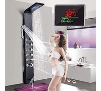 Panel De Ducha De Cabezal De Ducha LED Lluvia Y Cascada Massaje De Ducha Jets De La Temperatura De La Temperatura Del Baño De La Salida Del Baño 6 Manijas Del Grifo De Ducha Negra