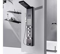 Panel De Ducha De Columna De La Lluvia Waterfall Ducha LED Baño Ducha Torre De Grifo De Ducha Termostática Congestimiento Con Níquel A Muelle A Mano Níquel,Black