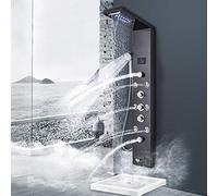 Panel de Ducha hidroeléctrico LCD Negro, Columna de Ducha Tipo Cascada con Lluvia LED, Grifo Mezclador de Tres manijas, Ducha de hidromasaje Tipo SPA con chorros de Masaje