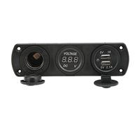 Panel de enchufe de cargador 3 en 1 con salida USB dual, enchufe para encendedor de cigarrillos y voltímetro digital LED, toma de corriente de 12 V 24 V para vehículos recreativos