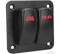 Panel de interruptor basculante de 2 bandas de aluminio precableado para vehículos de 12 V y 24 V, incluyendo para coche, caravana, barco, yate con interruptor SPST de 5 pines (rojo)