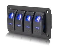 Panel de interruptor basculante de 4 bandas 12 V/24 V - Panel de interruptor basculante 5 pines - Impermeable con luz LED azul y etiquetas adhesivas DIY para barco, coche, caravana, yate
