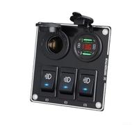 Panel de interruptor basculante LED de 3 bandas con puertos de carga rápida USB duales para coche, camión y barco uso en circuito eléctrico (luz roja)