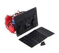 Panel de interruptor de encendido/apagado de 5 gang con cargador dual USB y voltímetro de 0-24 V, protección contra sobrecarga integrada para automóviles, barcos, RV y camiones, (Luz verde)