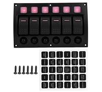 Panel de interruptor de palanca para barco, 6P 12/24V Coche Barco RV Yacht Panel de interruptor de palanca de encendido/apagado con indicador de luz LED Disyuntor negro