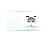 Panel de Interruptor Doble de Pared Táctil Moderno con Enchufe y Puerto USB y USB-C WiFi, Color Blanco (Un interruptor WiFi + Enchufe con USB y USB-C)