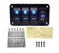 Panel de interruptor Rocker de 4 marchas con voltímetro LED y cargador USB dual 5 V 4,8 A resistente al agua de aluminio para coche, barco, camión, 12 V 24 V, negro (4 marchas)